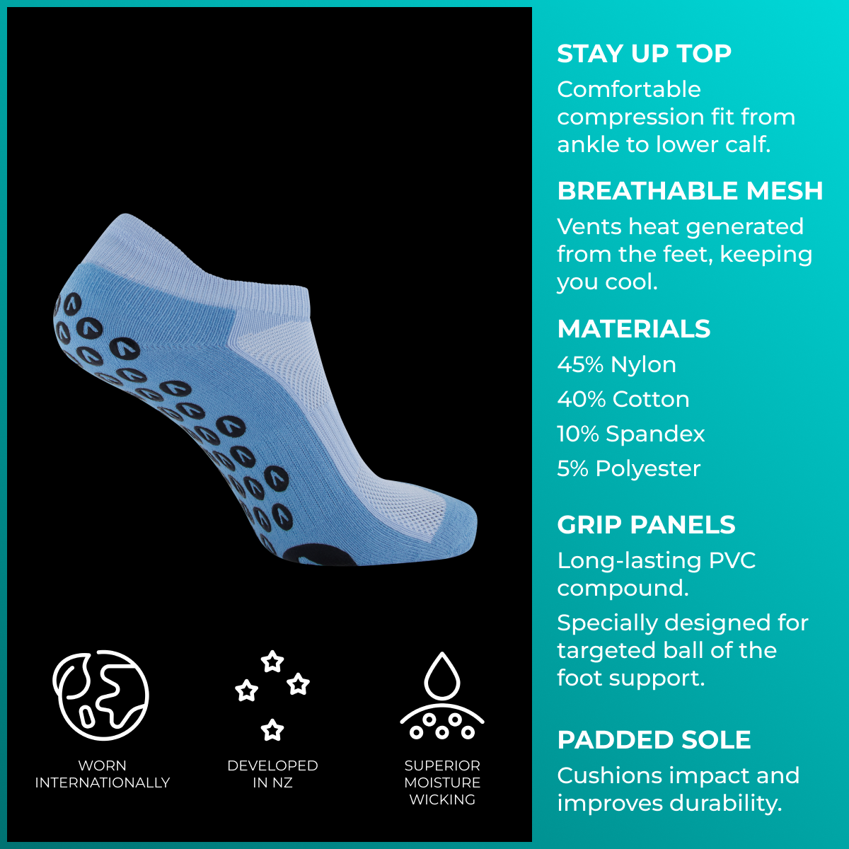 Grip Socks - Sky Blue Ankle