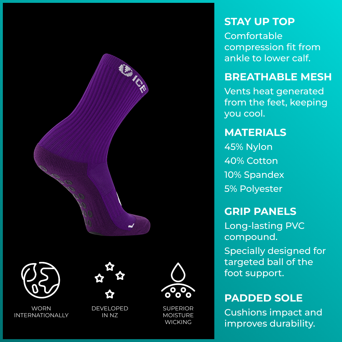 Grip Socks - Purple Crew