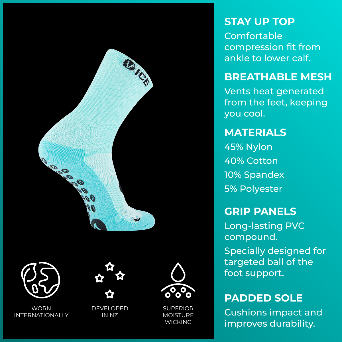Grip Socks - Aqua Crew