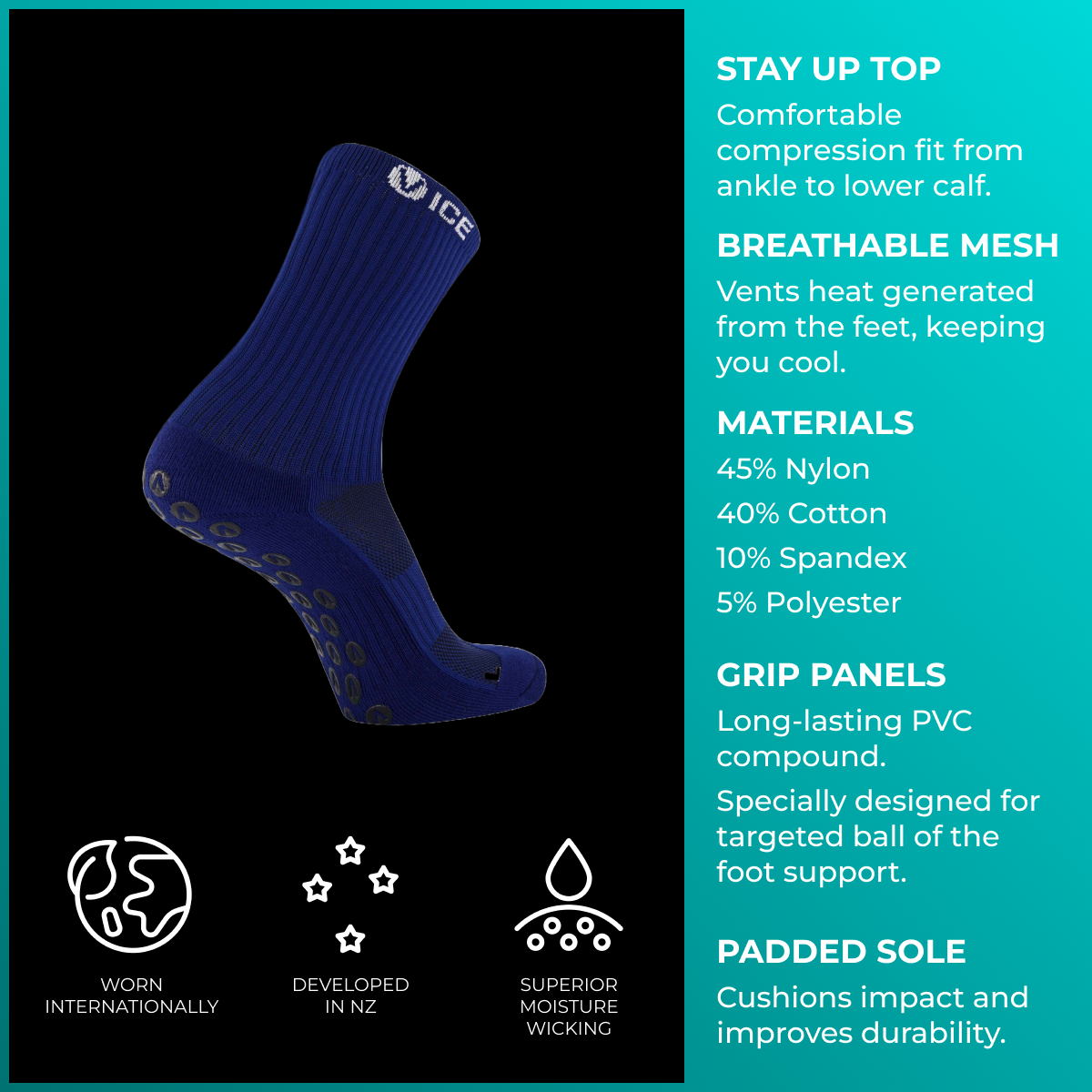 Grip Socks - Navy Crew